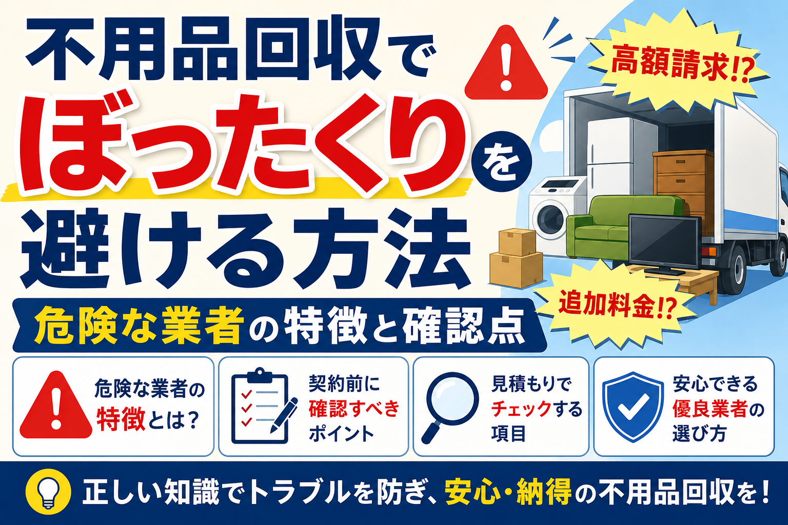 不用品回収でぼったくりを避ける方法｜危険な業者の特徴と確認点
