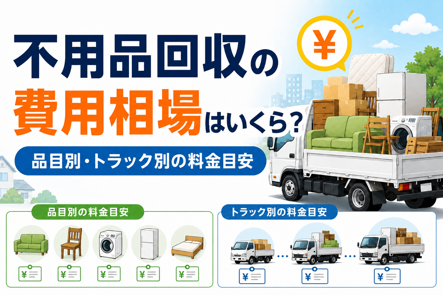 不用品回収の費用相場はいくら？品目別・トラック別の料金目安