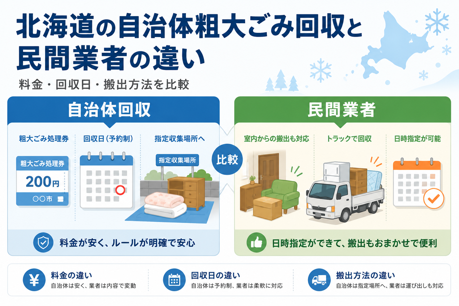 北海道の自治体粗大ごみ回収と民間業者の違い