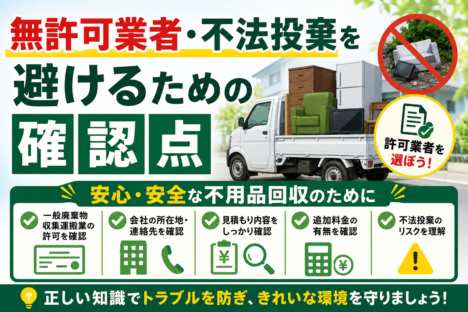 無許可業者・不法投棄を避けるための確認点